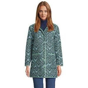 Lands' End Teal Floral Quilted Trench Coatigan reversible!!!